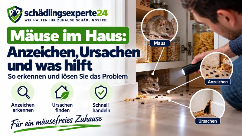 Titelbild: Maus im Küchenschrank, Mäusekot und Nagespuren an der Fußleiste